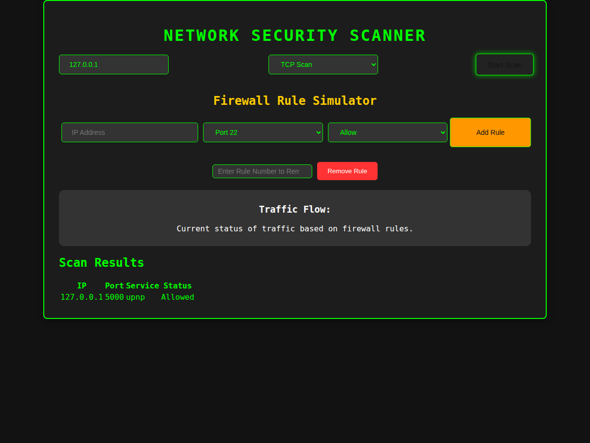 Live Nmap scan results in the Network Security Scanner